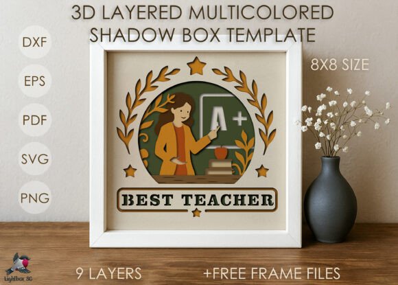 3D Best Teacher Shadow Box SVG Template
