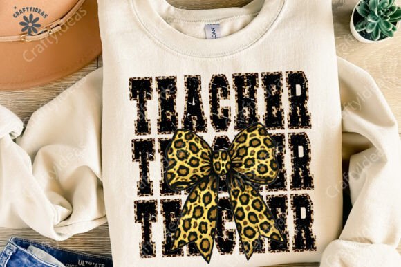 Teacher Shirt, Leopard Teacher Bow PNG: Graphics for T-Shirt Designs